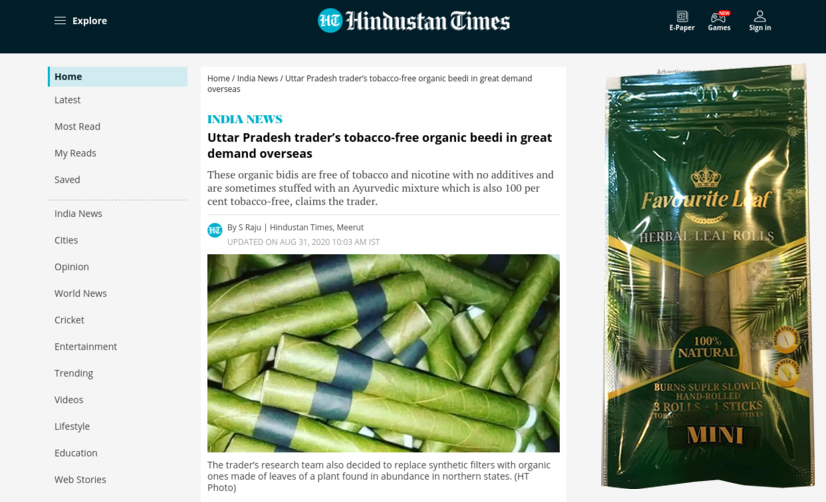 Uttar Pradesh trader’s tobacco-free organic beedi in great demand overseas